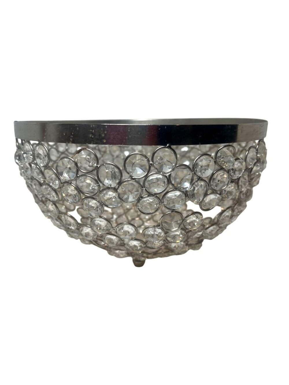 Nanette Lepore Decorative Crystal Bowl With Chrome Accents Modern Glam Style New